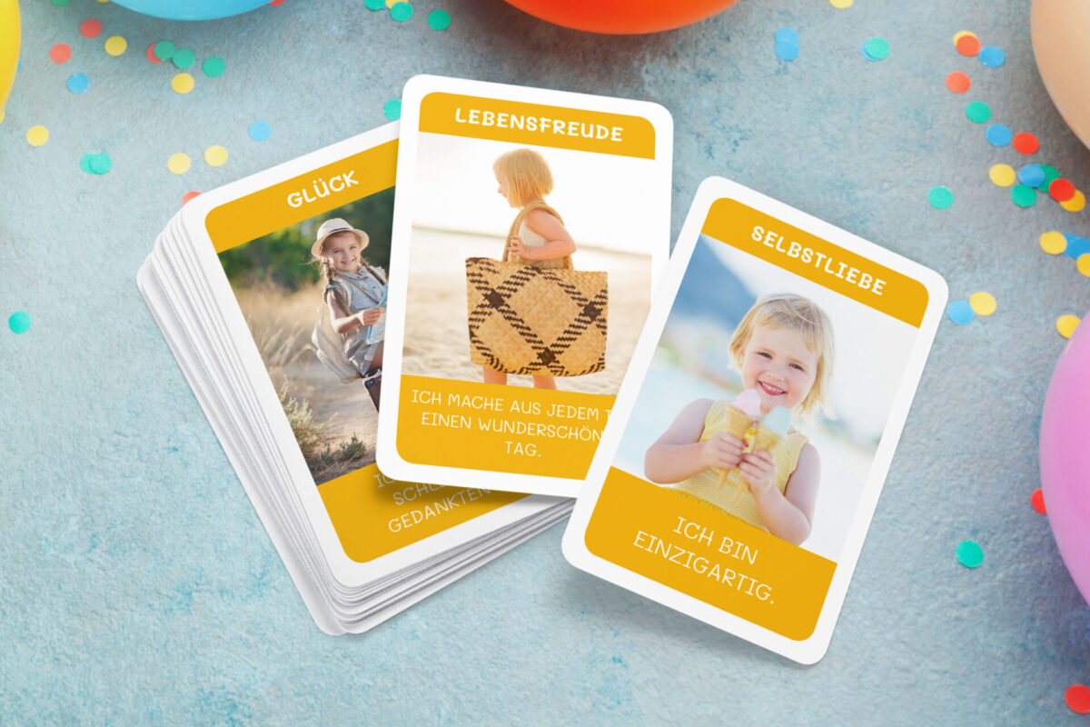 Affirmationskarten für Kinder mit eigenen Fotos und Texten online gestalten und drucken