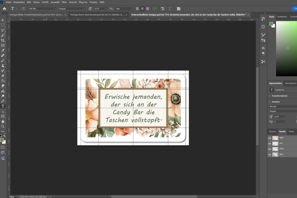 In Grafikprogramm Aufgabenkarten für Hochzeit erstellen