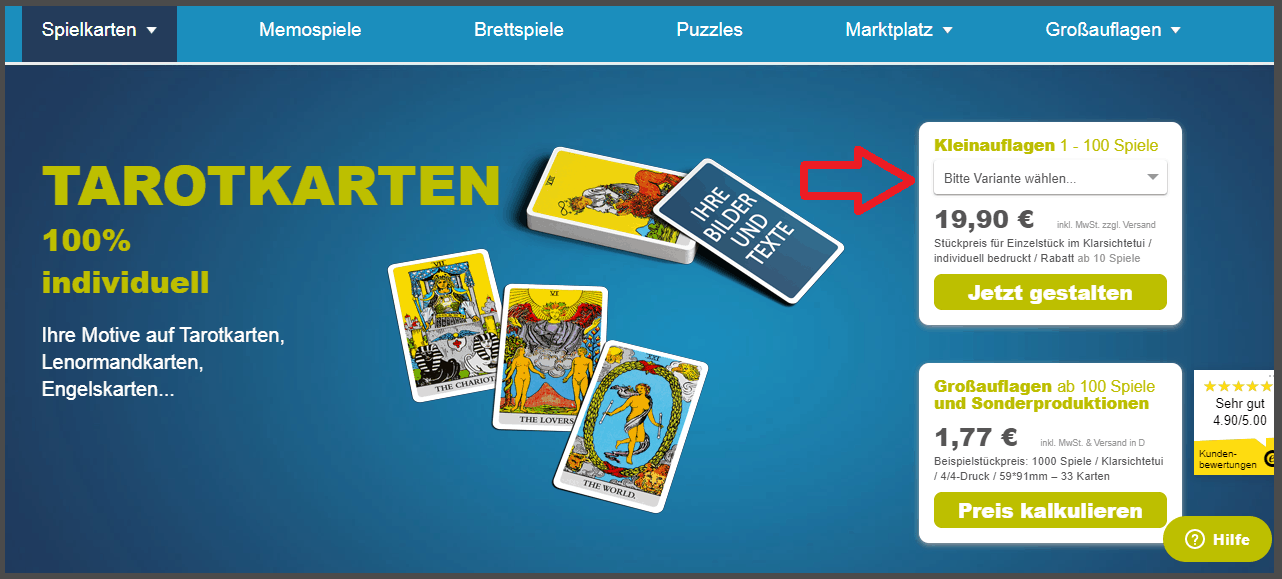 Tarotkarten gestalten bei MeinSpiel