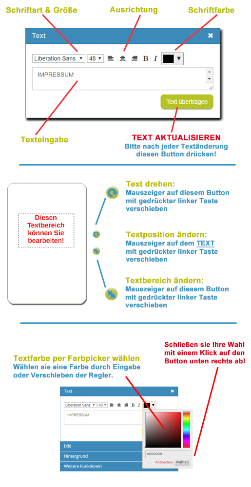 Info über Textbearbeitungsfunktionen bei MeinSpiel