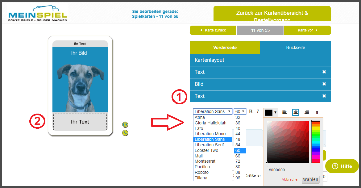 Schrift für Tarotkarten wählen